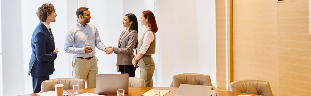 Professionals in a meeting discussing business documents