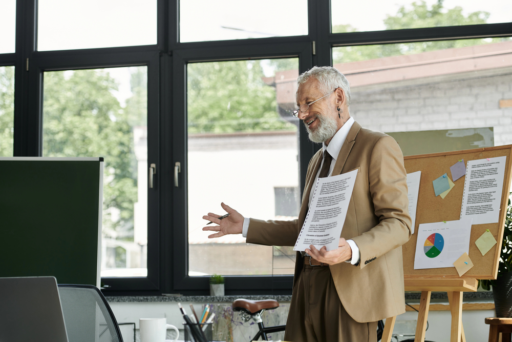 Lecturer delivering an online class to students on a screen